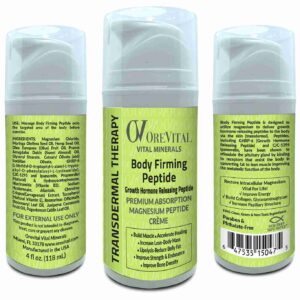 Body Firming Peptide is designed to utilize magnesium to deliver growth hormone-releasing peptides to the body via the skin (transdermal).